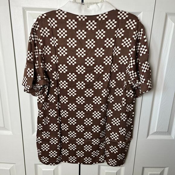 Bogey Boys Big Check Button Up Golf Shirt Brown White Small - Picture 2 of 6